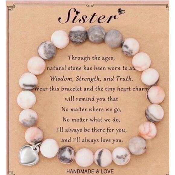 RETAIL $30 Sister Bracelet * Pink Zebra Stone * Inspirational - Picture 1 of 1